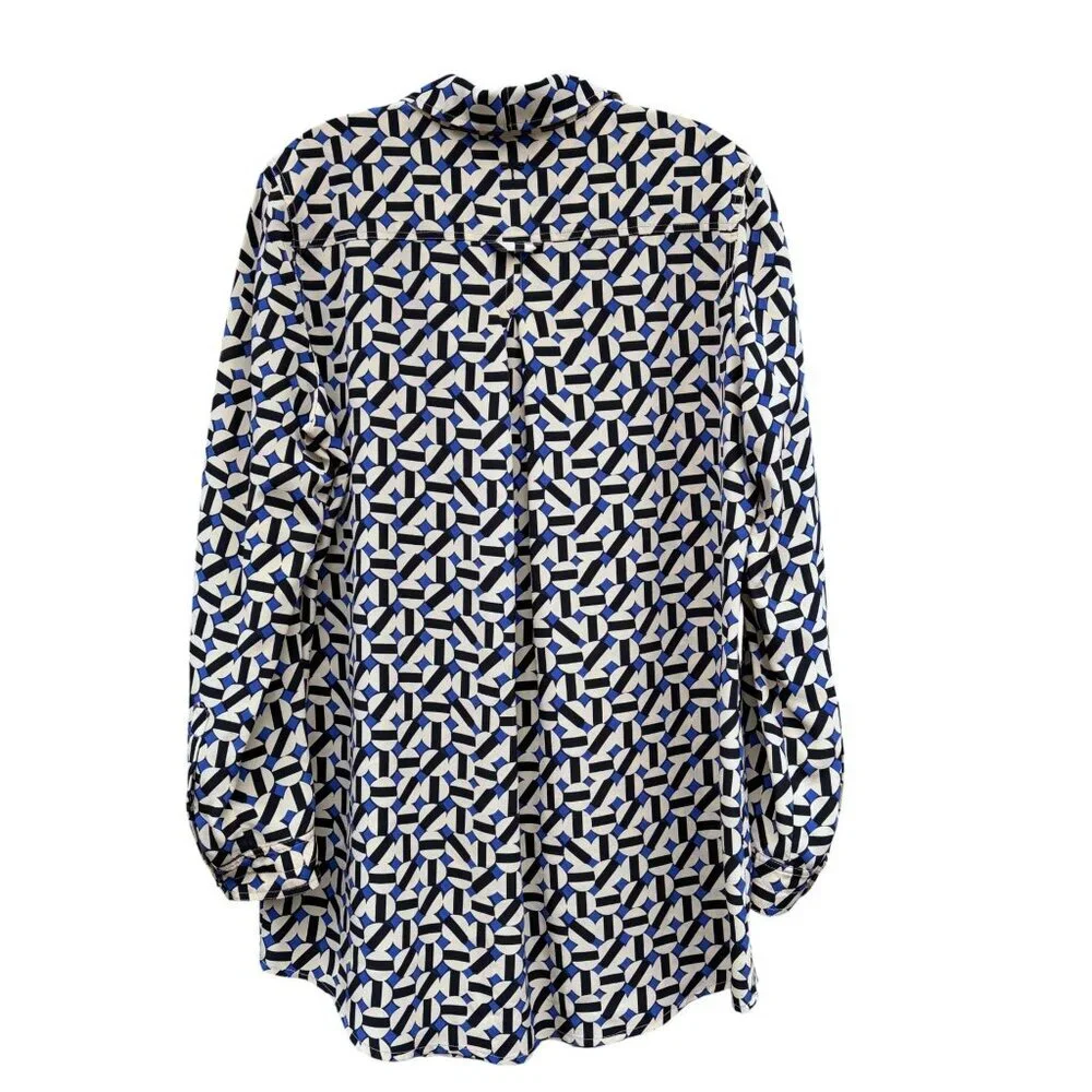 Tyler Boe Silk Shirt S Oversized Popover Geometric Roll Tab Snap Front 100% Silk - Picture 5 of 7